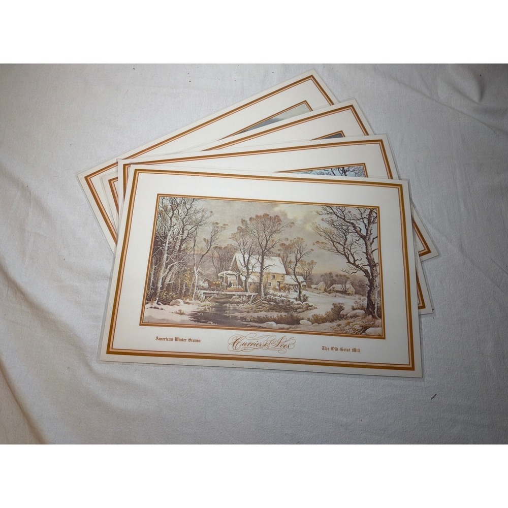Currier & Ives American Winter Scenes Placemats Set of 4 Double Sided Vintage